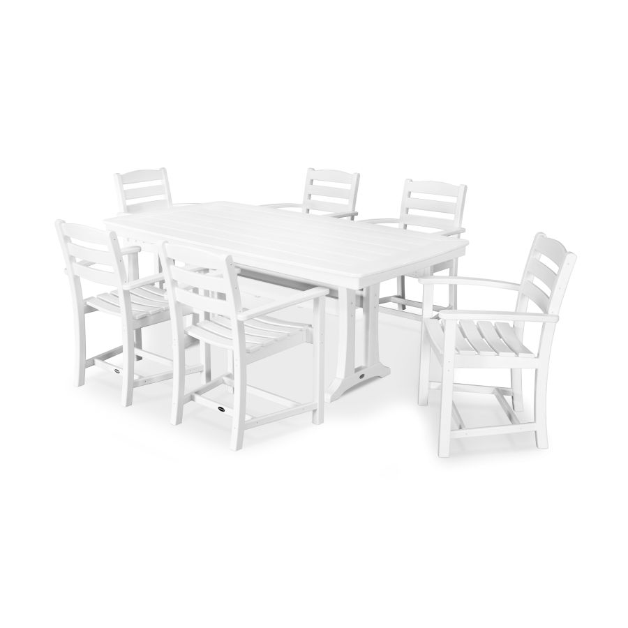 POLYWOOD La Casa Café 7-Piece Arm Chair Dining Set with Trestle Legs in White