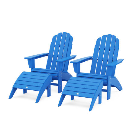 Vineyard Curveback Adirondack Chair 4-Piece Set with Ottomans in Pacific Blue