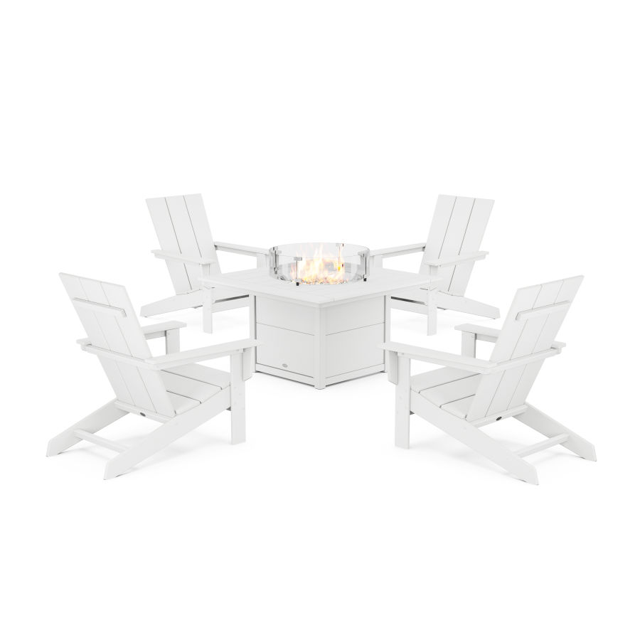 POLYWOOD 5-Piece Modern Studio Adirondack Conversation Set with Fire Pit Table in White