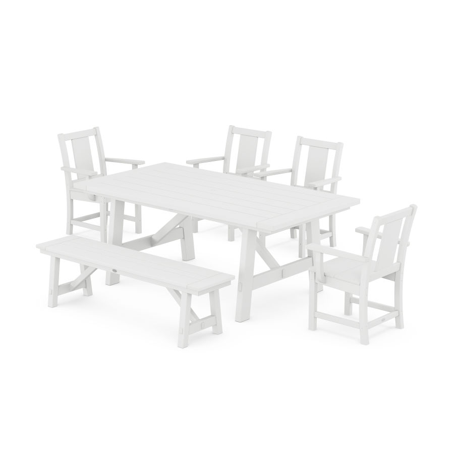 POLYWOOD Prairie 6-Piece Rustic Farmhouse Dining Set with Bench in White