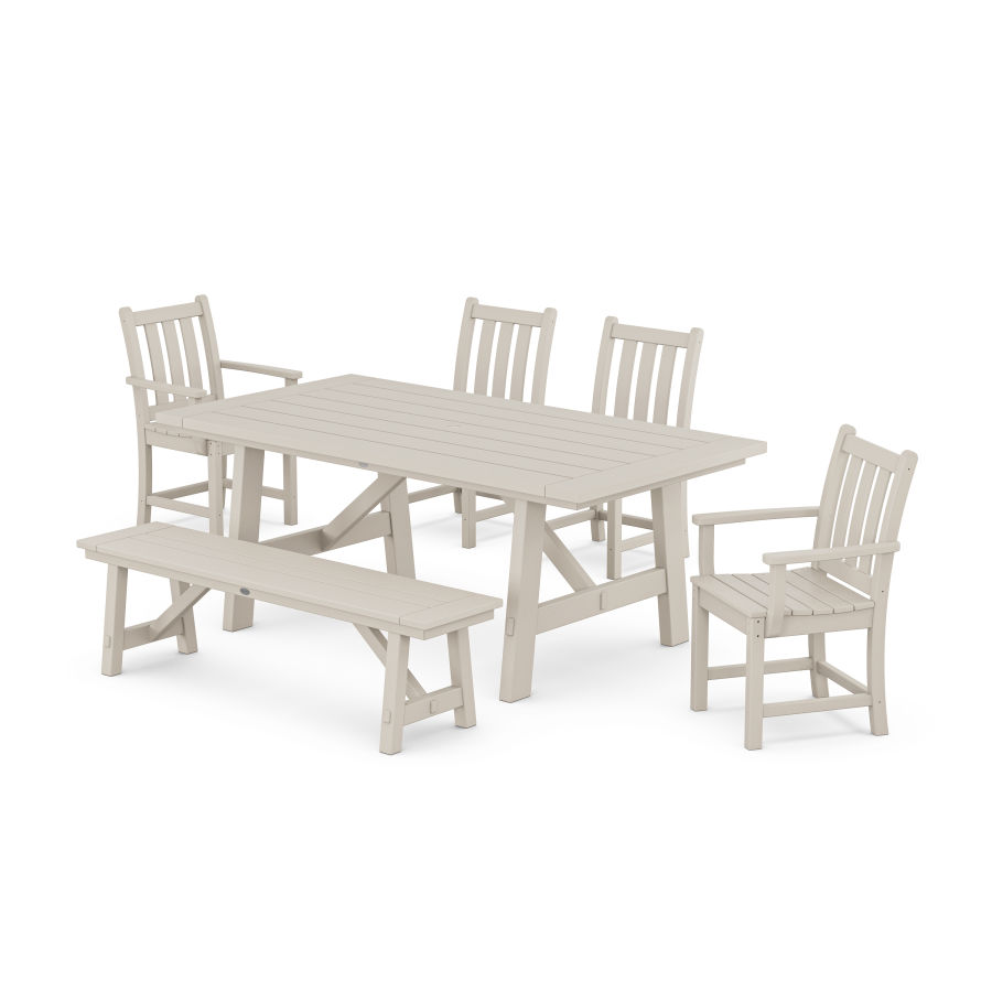 POLYWOOD Traditional Garden 6-Piece Rustic Farmhouse Dining Set With Trestle Legs in Sand