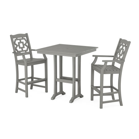 POLYWOOD Chinoiserie 3-Piece Farmhouse Bar Set with Trestle Legs