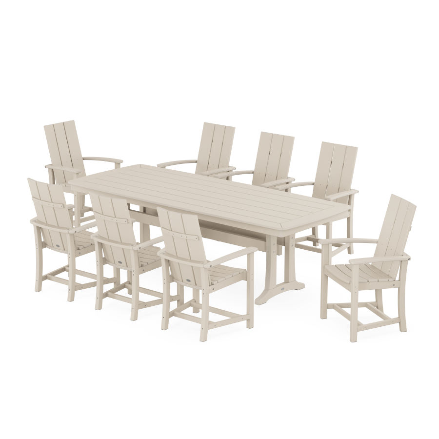 POLYWOOD Modern Adirondack 9-Piece Dining Set with Trestle Legs in Sand