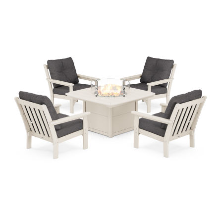 Vineyard 5-Piece Conversation Set with Fire Pit Table in Sand / Antler Charcoal