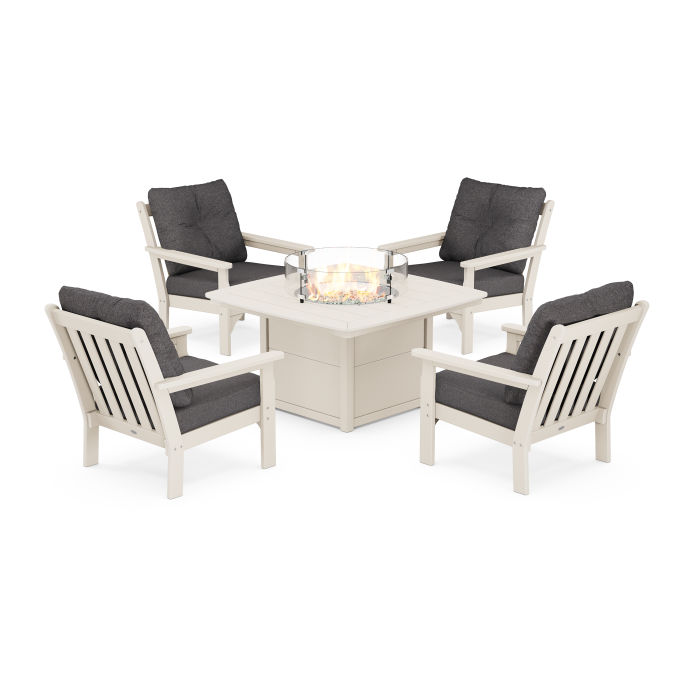 POLYWOOD Vineyard 5-Piece Conversation Set with Fire Pit Table