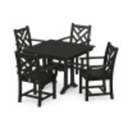 Chippendale 5-Piece Farmhouse Trestle Arm Chair Dining Set in Black