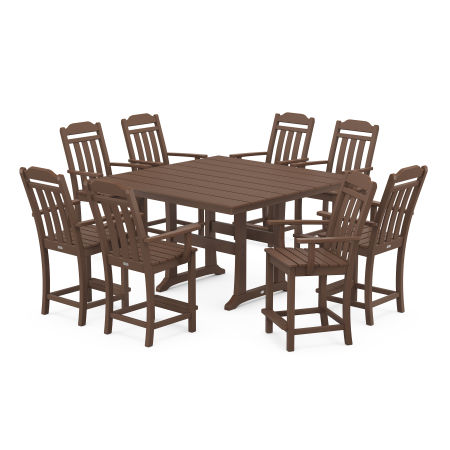 Country Living 9-Piece Square Farmhouse Counter Set with Trestle Legs in Mahogany