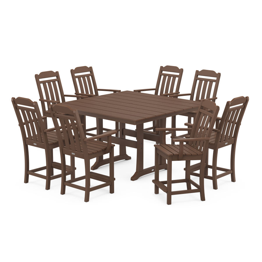 POLYWOOD Country Living 9-Piece Square Farmhouse Counter Set with Trestle Legs in Mahogany