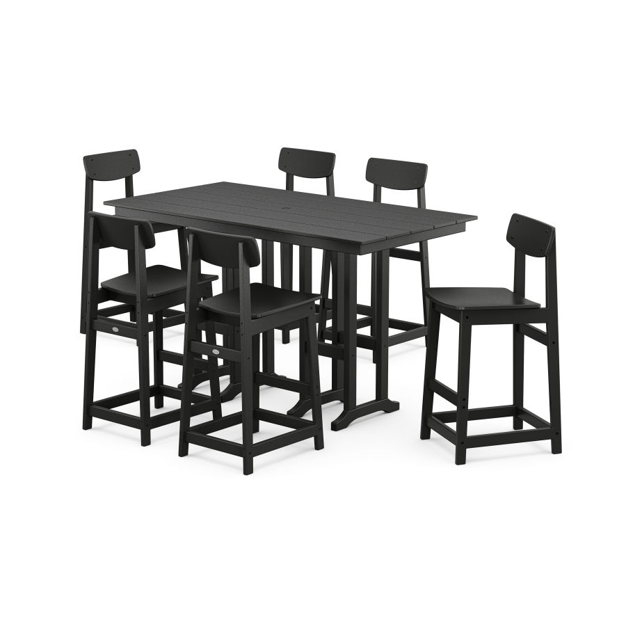 POLYWOOD Modern Studio Urban Bar Chair 7-Piece Set in Black