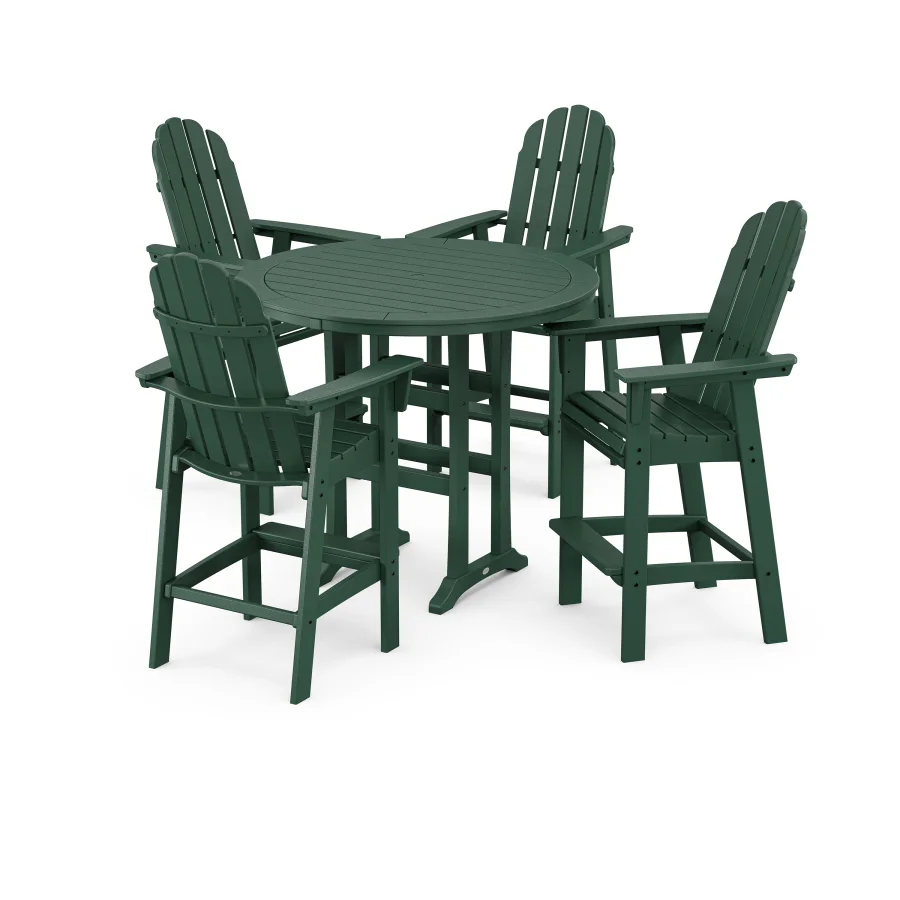 POLYWOOD Vineyard Adirondack 5-Piece Nautical Trestle Bar Set in Green