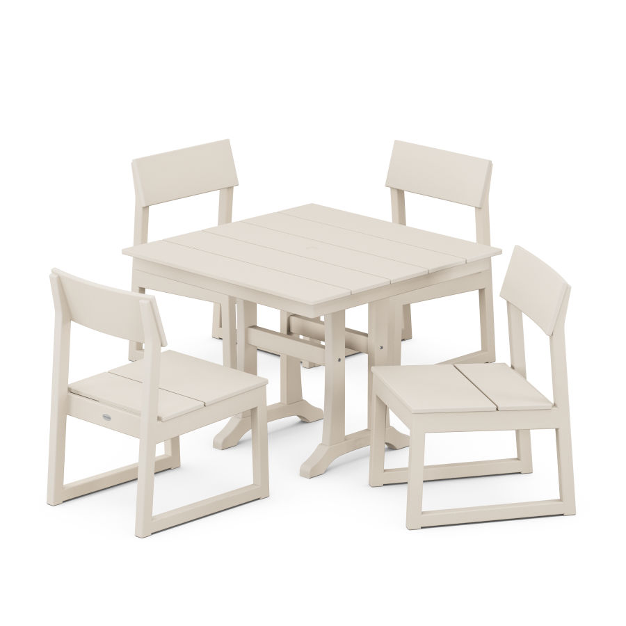 POLYWOOD EDGE 5-Piece Farmhouse Trestle Side Chair Dining Set in Sand