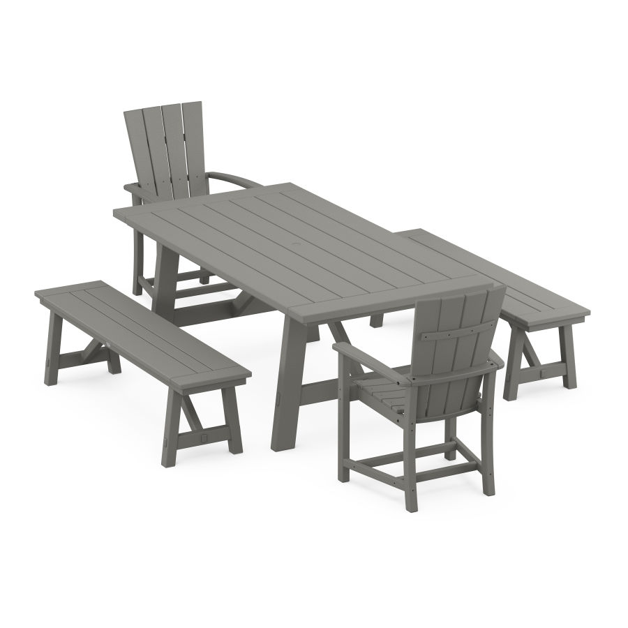 POLYWOOD Quattro 5-Piece Rustic Farmhouse Dining Set With Benches
