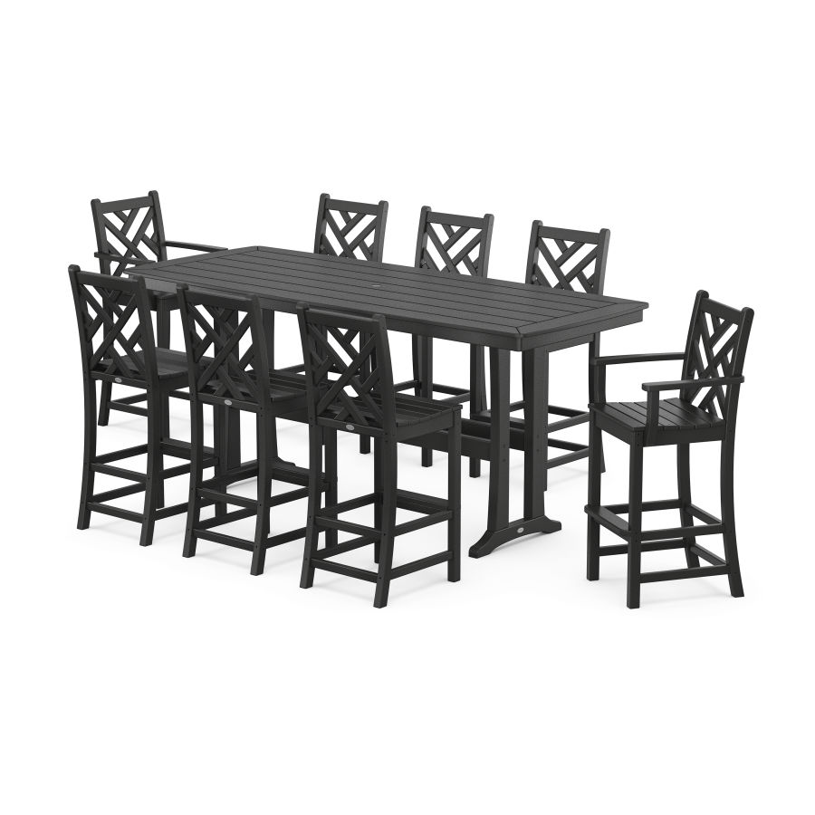 POLYWOOD Chippendale 9-Piece Bar Set with Trestle Legs in Black