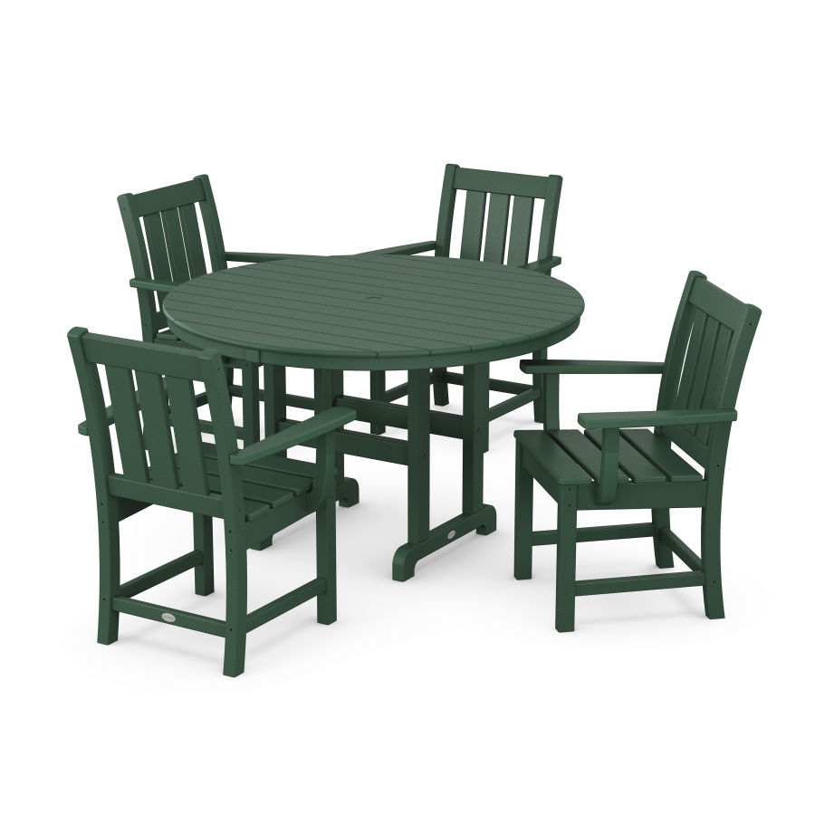 POLYWOOD Oxford 5-Piece Round Farmhouse Dining Set in Green