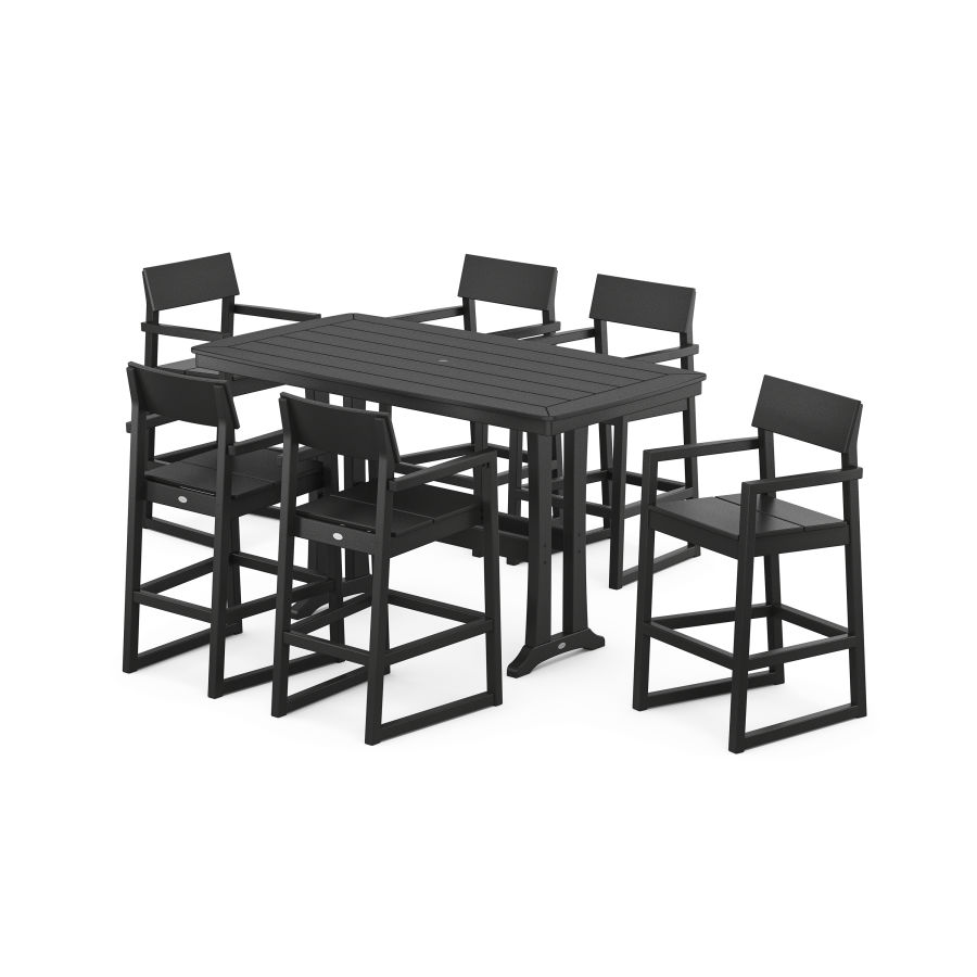 POLYWOOD EDGE Arm Chair 7-Piece Bar Set with Trestle Legs in Black