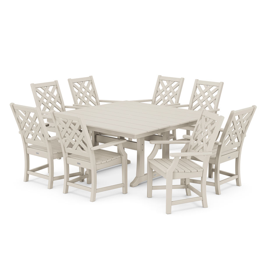 POLYWOOD Wovendale 9-Piece Square Farmhouse Dining Set with Trestle Legs in Sand