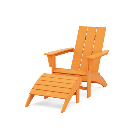 Modern Adirondack Chair 2-Piece Set with Ottoman in Tangerine