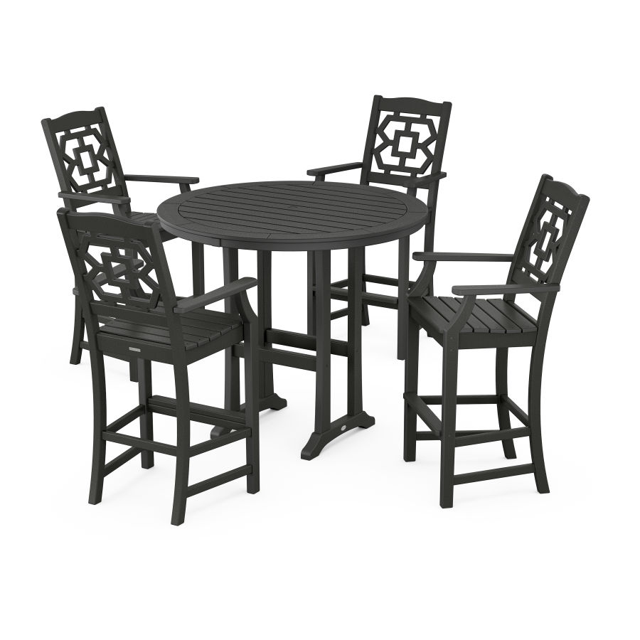 POLYWOOD Chinoiserie 5-Piece Round Bar Set in Black