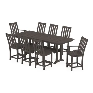 POLYWOOD Vineyard 9-Piece Farmhouse Counter Set with Trestle Legs in Vintage Finish