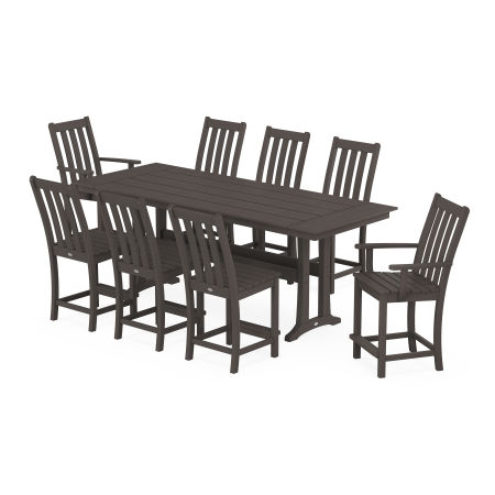 POLYWOOD Vineyard 9-Piece Farmhouse Counter Set with Trestle Legs in Vintage Finish