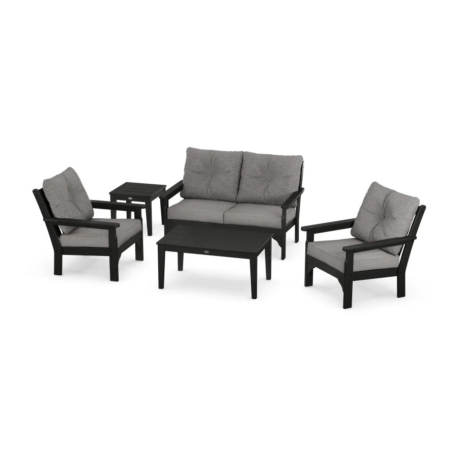 POLYWOOD Vineyard 5-Piece Deep Seating Set in Black / Grey Mist