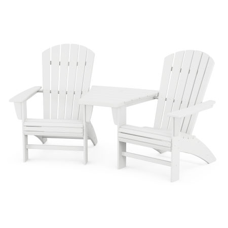 Nautical 3-Piece Curveback Adirondack Set with Angled Connecting Table in White
