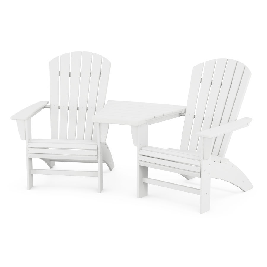 POLYWOOD Nautical 3-Piece Curveback Adirondack Set with Angled Connecting Table in White