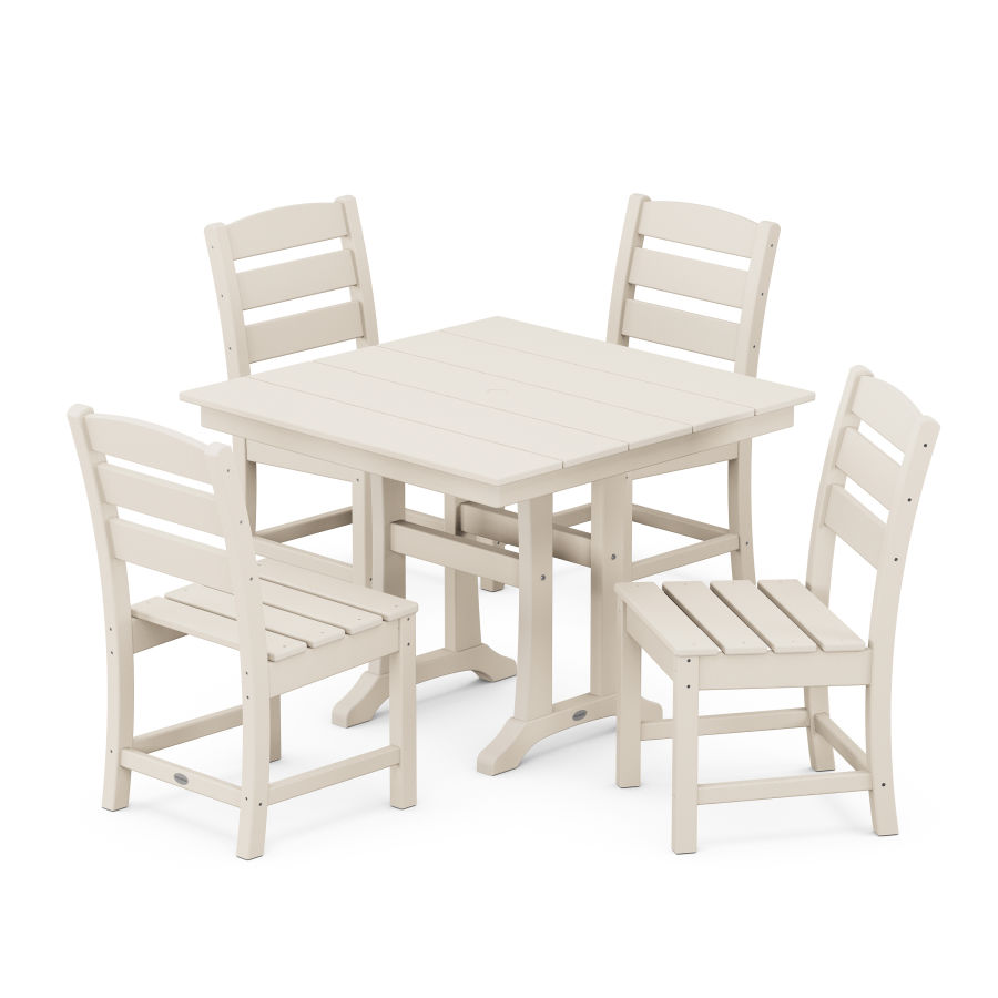 POLYWOOD Lakeside 5-Piece Farmhouse Trestle Side Chair Dining Set in Sand