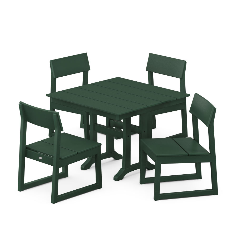 POLYWOOD EDGE 5-Piece Farmhouse Trestle Side Chair Dining Set in Green