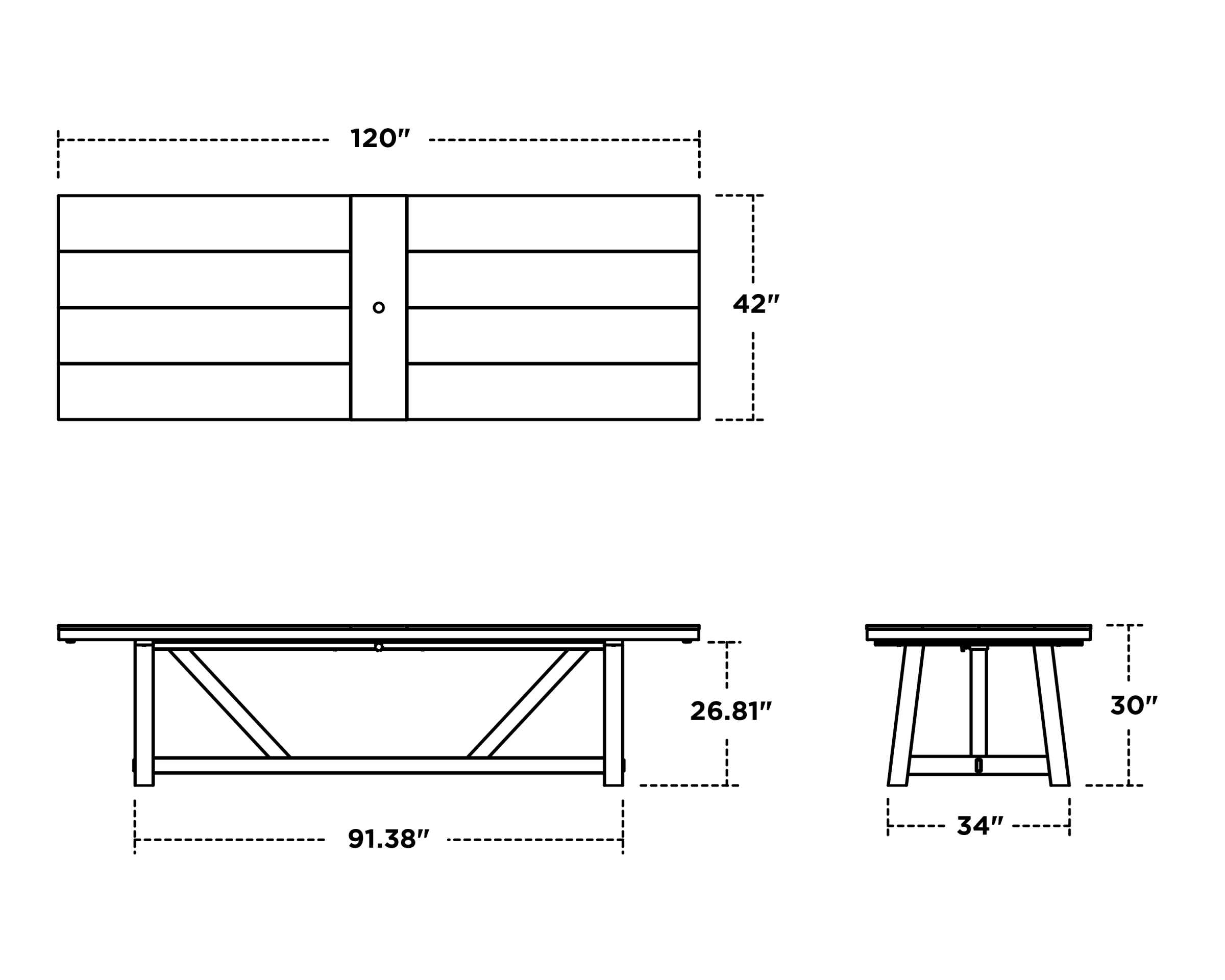 Dimensions for 120" A-Frame Dining Table