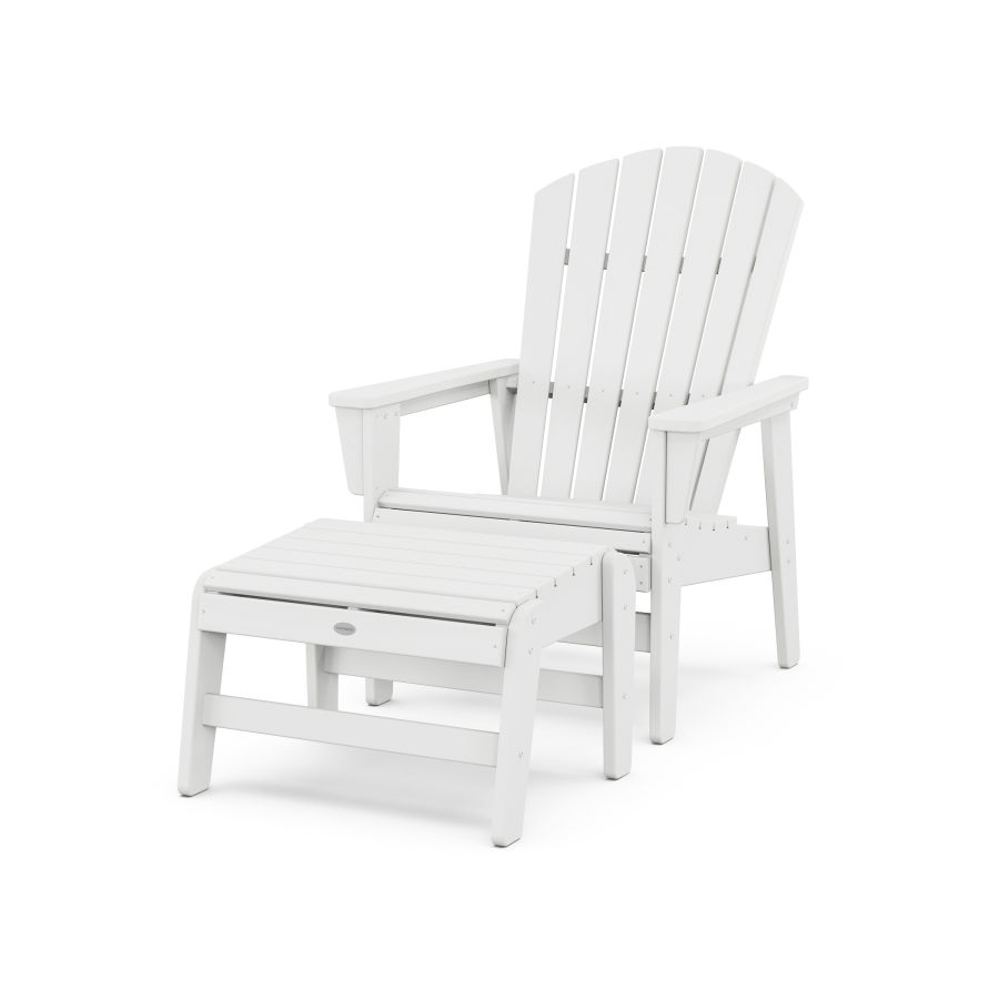 POLYWOOD Nautical Grand Upright Adirondack Chair with Ottoman in White