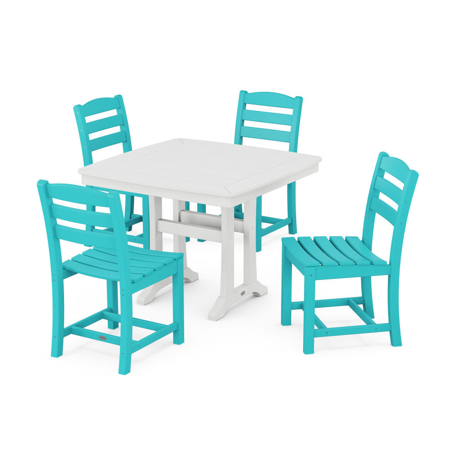 POLYWOOD La Casa Café Side Chair 5-Piece Dining Set with Trestle Legs in Aruba / White