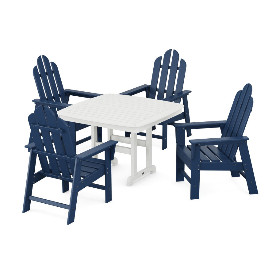 POLYWOOD Long Island 5-Piece Dining Set with Trestle Legs in Navy / White
