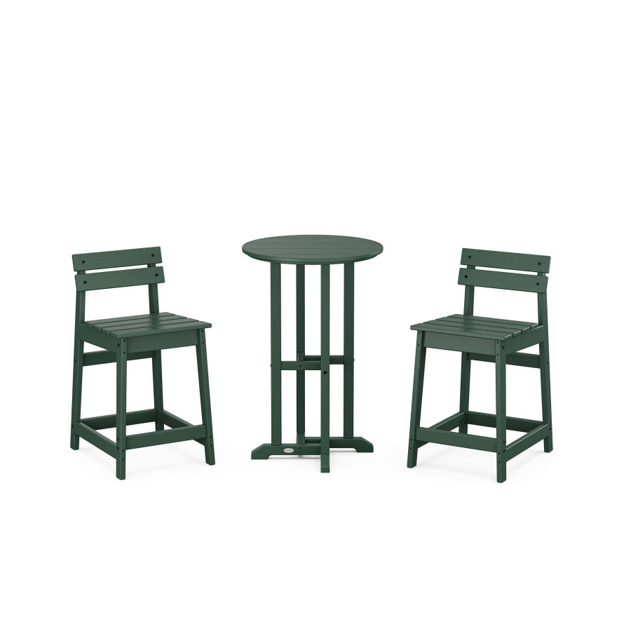 POLYWOOD Modern Studio Plaza Lowback Counter Chair 3-Piece Bistro Set in Green