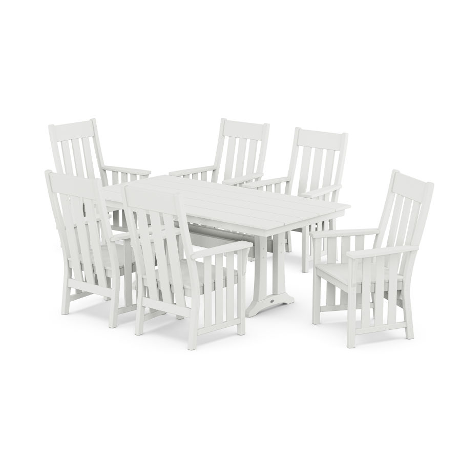 POLYWOOD Acadia Arm Chair 7-Piece Farmhouse Dining Set with Trestle Legs in White