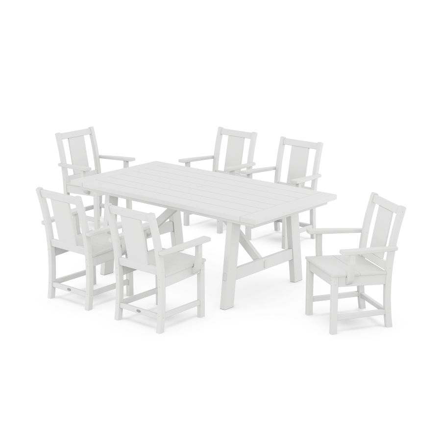 POLYWOOD Prairie Arm Chair 7-Piece Rustic Farmhouse Dining Set in White