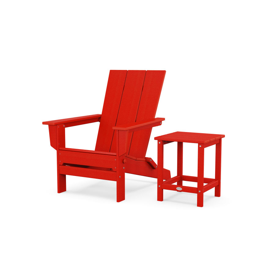 POLYWOOD Modern Studio Folding Adirondack Chair with Side Table in Sunset Red