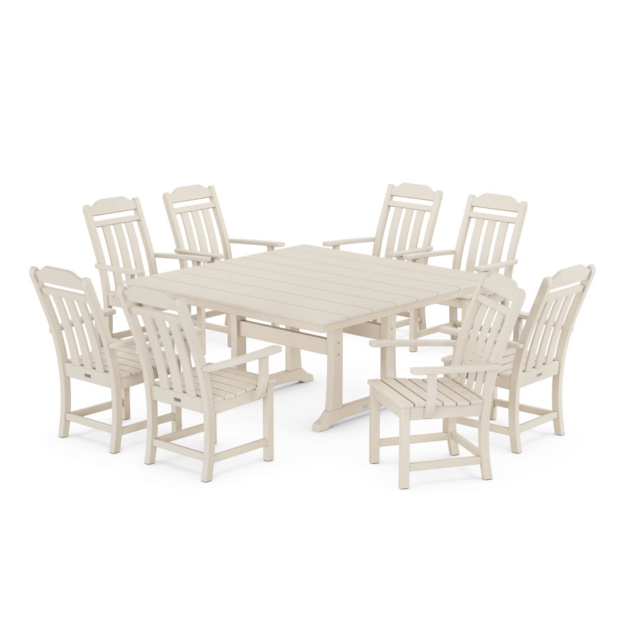 POLYWOOD Country Living 9-Piece Square Farmhouse Dining Set with Trestle Legs in Sand