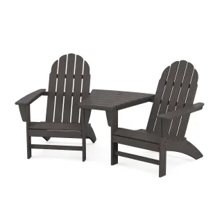 POLYWOOD Vineyard 3-Piece Adirondack Set with Angled Connecting Table in Vintage Finish