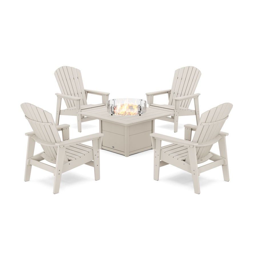 POLYWOOD 5-Piece Nautical Grand Upright Adirondack Conversation Set with Fire Pit Table in Sand