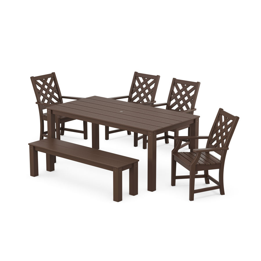 POLYWOOD Wovendale 6-Piece Parsons Dining Set with Bench in Mahogany