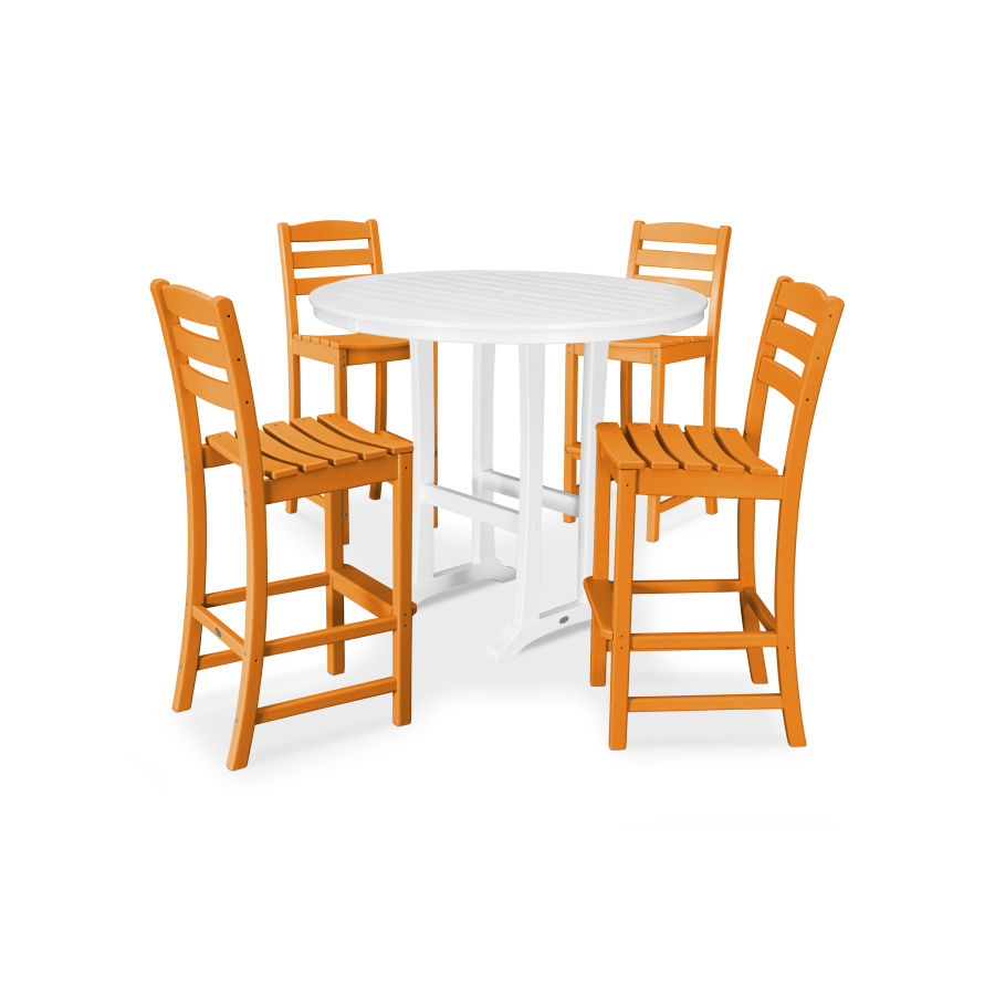 POLYWOOD La Casa Café 5 Piece Side Chair Bar Dining Set in Tangerine