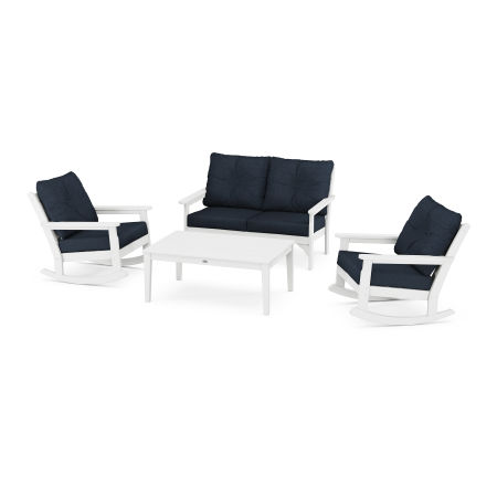 Vineyard 4-Piece Deep Seating Rocking Chair Set in White / Marine Indigo