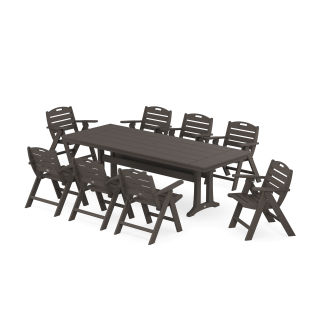POLYWOOD Nautical Lowback 9-Piece Farmhouse Dining Set with Trestle Legs in Vintage Finish