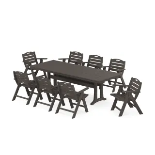 POLYWOOD Nautical Lowback 9-Piece Farmhouse Dining Set with Trestle Legs in Vintage Finish