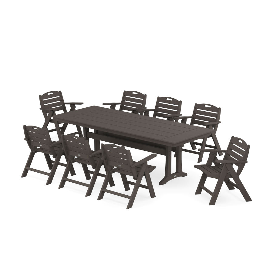POLYWOOD Nautical Lowback 9-Piece Farmhouse Dining Set with Trestle Legs in Vintage Coffee