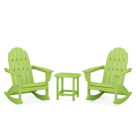 Vineyard 3-Piece Adirondack Rocking Chair Set with South Beach 18" Side Table in Lime