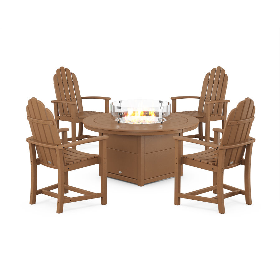 POLYWOOD Classic 4-Piece Upright Adirondack Conversation Set with Fire Pit Table in Teak