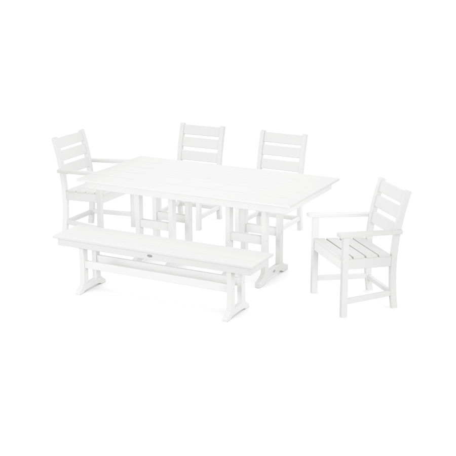 POLYWOOD Grant Park 6-Piece Farmhouse Dining Set with Bench in White