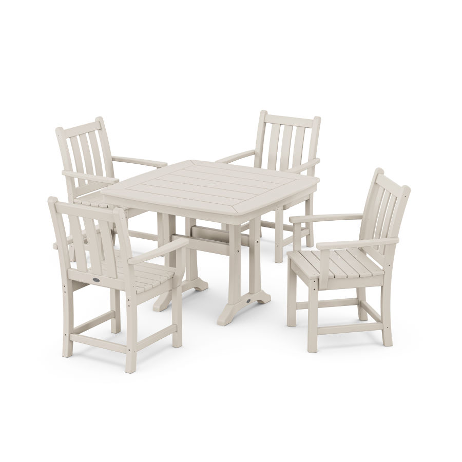 POLYWOOD Traditional Garden 5-Piece Dining Set with Trestle Legs in Sand